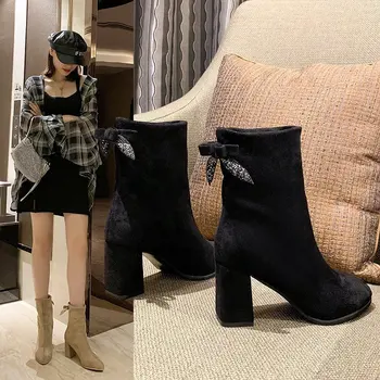 

2019 New autumn/winter ankle boots socks boots imitation deerskin European fashion boots warm sexy shoes size 34-43