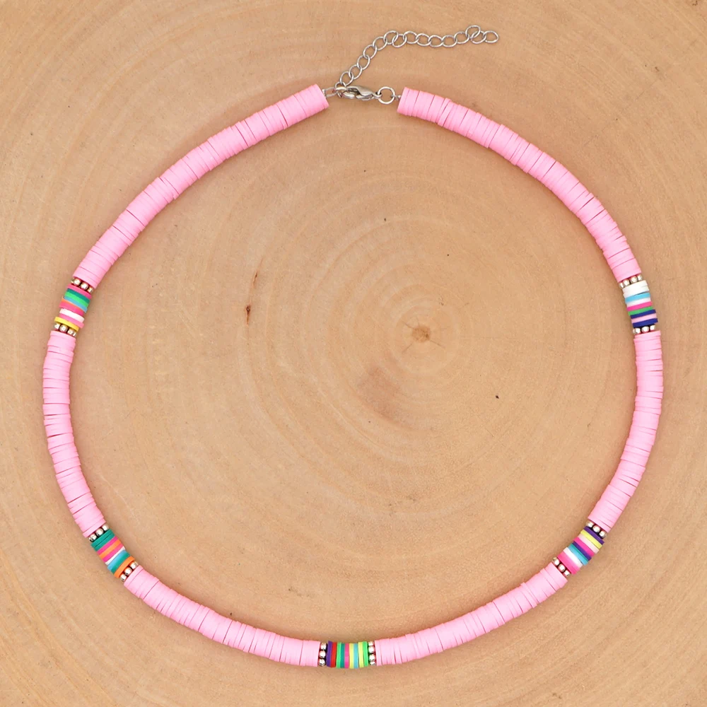 Adjustable Colorful Vinyl Heishi Disc Necklace, Stacking Necklace