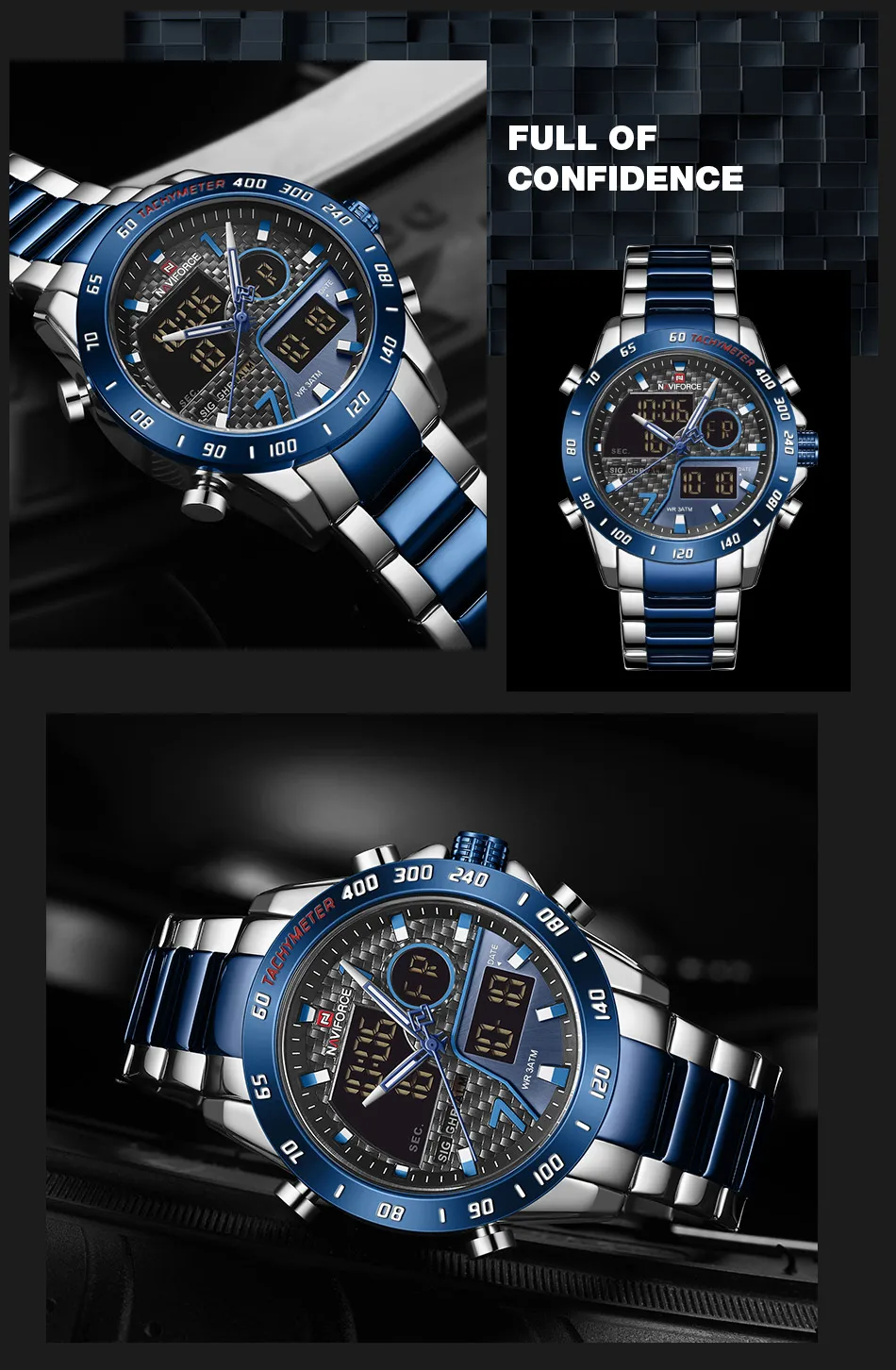Top Luxury Brand NAVIFORCE Men Watches Military Digital Sport wristwatch Mens Waterproof Stainless Steel Clock Relogio Masculino