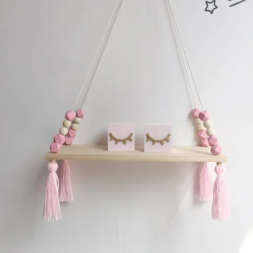 Loozykit детский Органайзер для спальни для игрушек деревянные полки DIY деревянные бусины настенный органайзер для хранения на полке полки для дома украшения - Цвет: pink