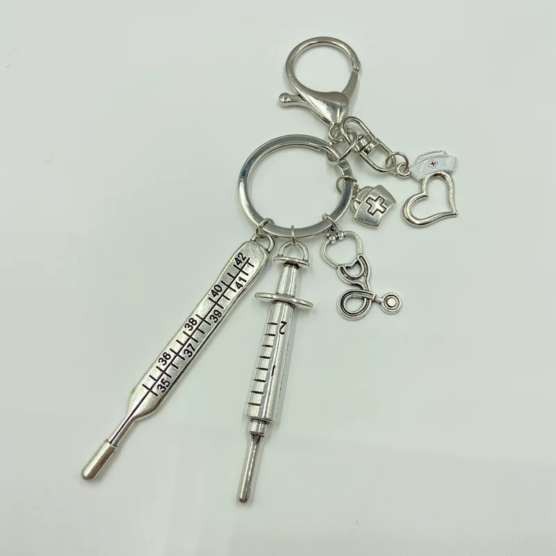 2021Hot Sale Nurse Medical Box Keychain Syringe Stethoscope Love Cute White Dripping Oil Hat Jewelry Gift | Украшения и