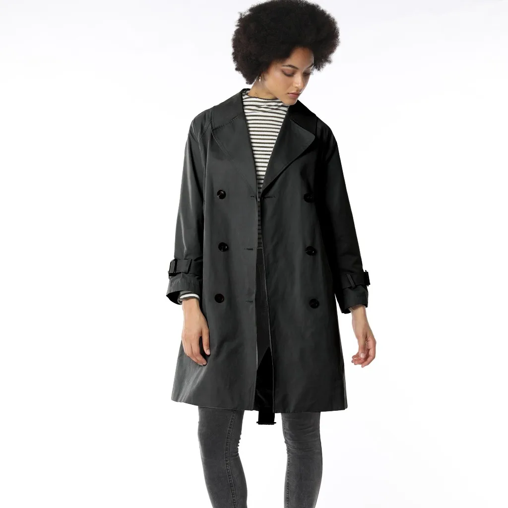 Trench Coat For Women Windbreaker Warm Double-breasted Slim Long Trench Pure Color Top Long Sleeve Loose Coat Outerwear