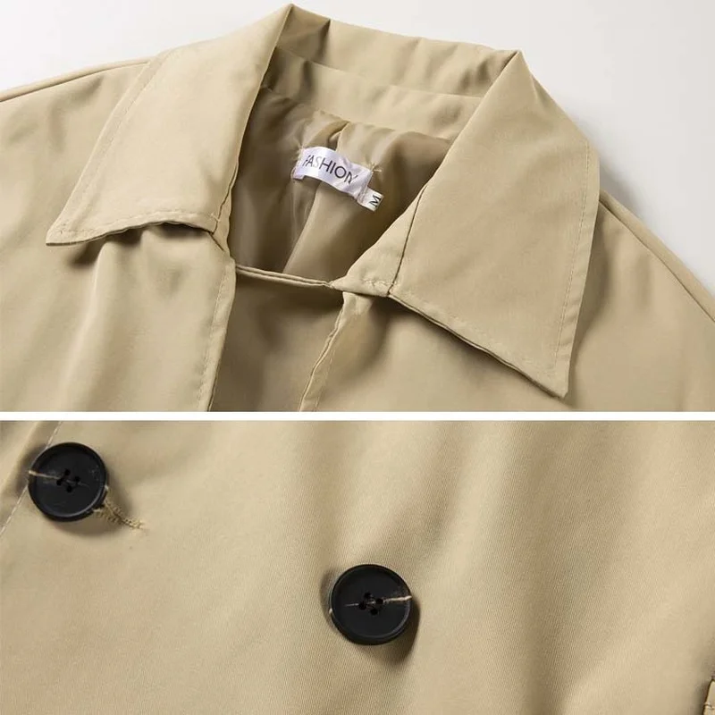 Men Double Breasted Trench Fashion England Style Turn Down Collar Sash Over Knees Windbreaker Male Handsome College Casual Coats
