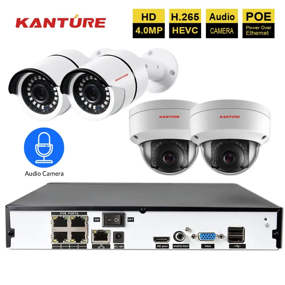 H.265 5MP POE система NVR 4 шт. в/наружной безопасности Водонепроницаемая ip камеры с