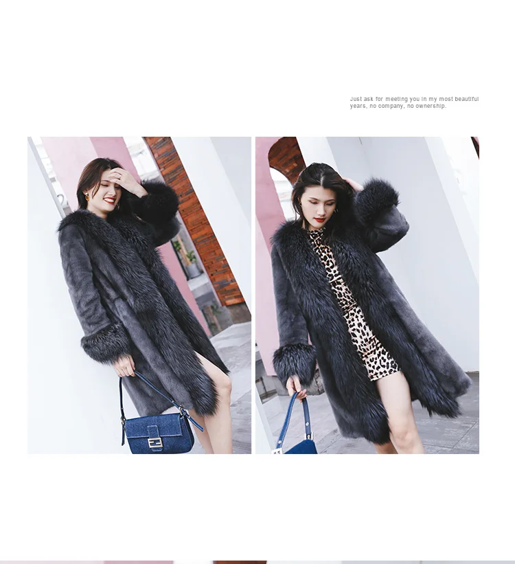 new mink coat Girls long section of the entire large fox fur collar coat 1008