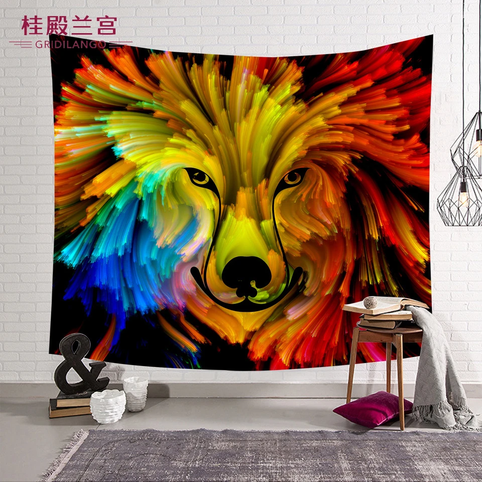 GRIDILANGO Customized Animals Portrait Colorful Painting Tapestry Wall Hanging Wolf Dinosaur Tiger Sheet Table Cloth Home Decor | Дом и сад