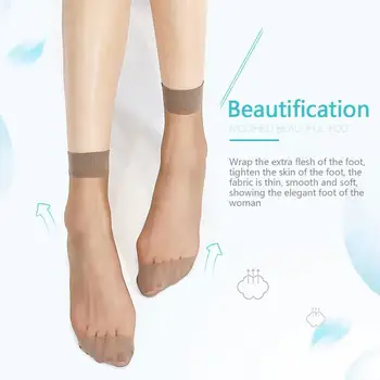 

10 Pairs Summer Female Short Socks Thin Silk Women's Crystal Transparent Ankle Girl Thin 4 Silk Socks Sox Socks Colors G7M5