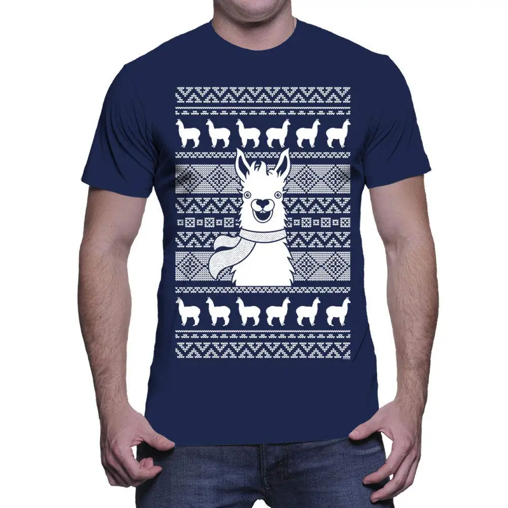 New 2019 Cotton Men's Llama Ugly Christmas T-Shirt Short-Sleeve |