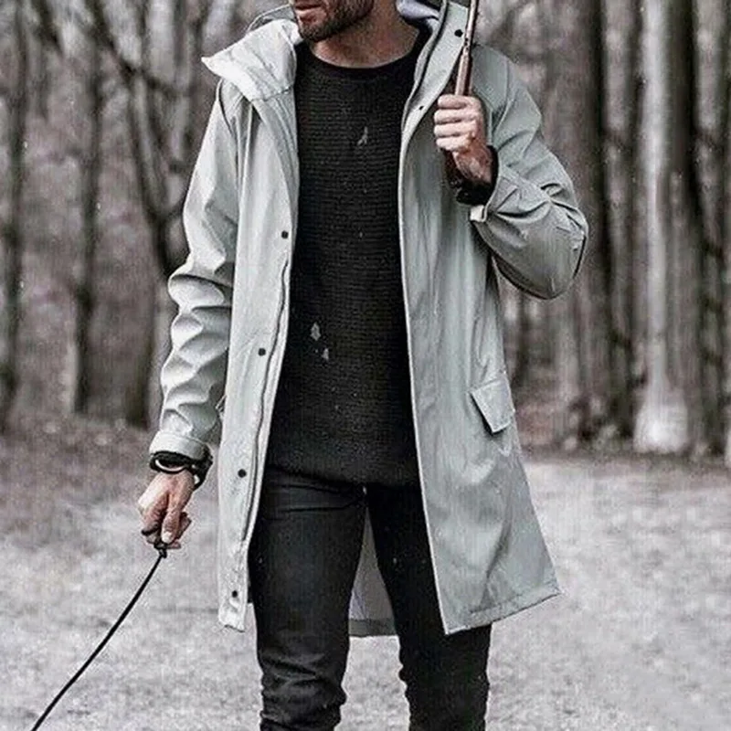 

Men's Coat Fashion Long Winter Jacket Casual Outerwear Solid Color Overcoat Men Trench Coat Clothes Male Windbreaker