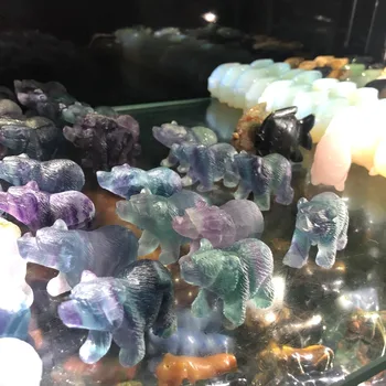 

Natural Rainbow Fluorite Bear Crystal Figurine Carved Quartz Statue Healing Reiki Meditation Party Gifts Fengshui Decoration