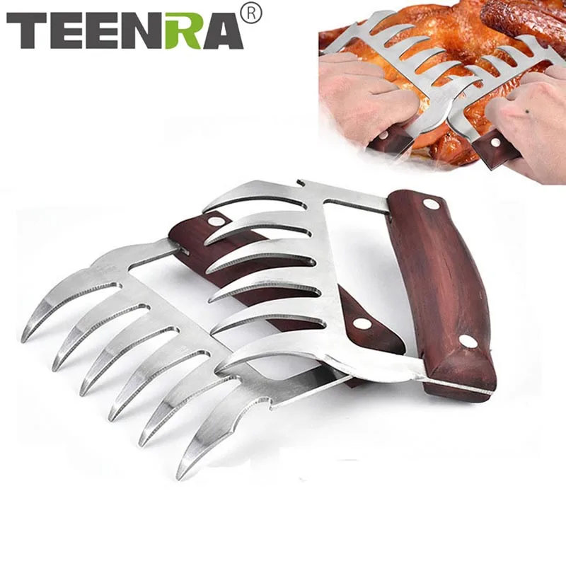 TEENRA 2 шт. из нержавеющей стали медвежьи коготь с деревянной ручкой мясо