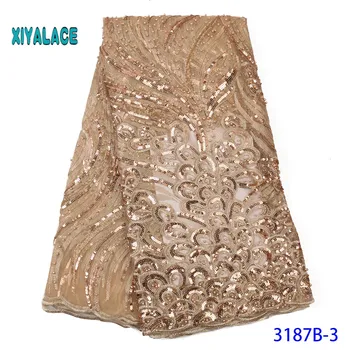 

Luxury 2020 High Quality African Lace Fabric French Organza Lace Fabric New Arrival Sequins Lace Fabrics For Wedding YA3187B-3