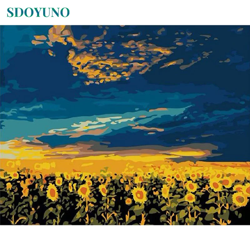 SDOYUNO, 60X75 см, акриловые краски по номерам, холст, краски, наборы, Подсолнухи, настенное искусство, Безрамная краска, покраска по номерам, сделай сам