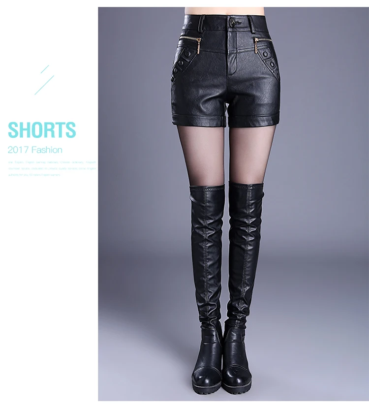 Plus Size 4XL Leather Shorts Women New Autumn Winter Black High Waist Shorts PU Leather Women Shorts Mini Sexy Short Mujer AQ715