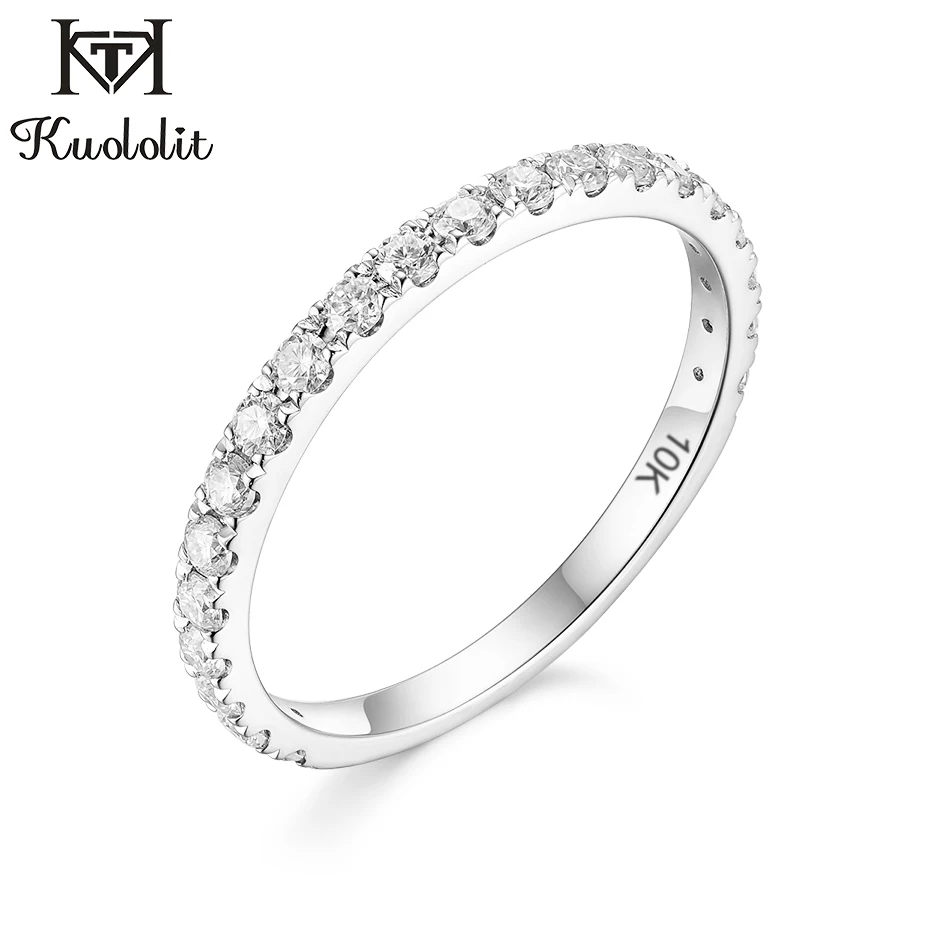 Kuololit Solid 10K white Gold Ring for Women natural moissanite Solitaire Ring matching half eternity wedding band Engagement 1