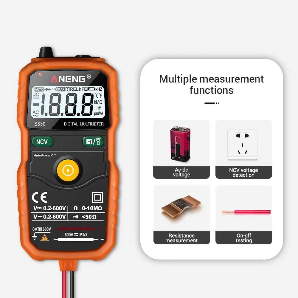 ANENG S830 True RMS Digital Multimeter Smart Measuring DC/AC Voltage Meter Resistance Tester with LCD Display | Инструменты