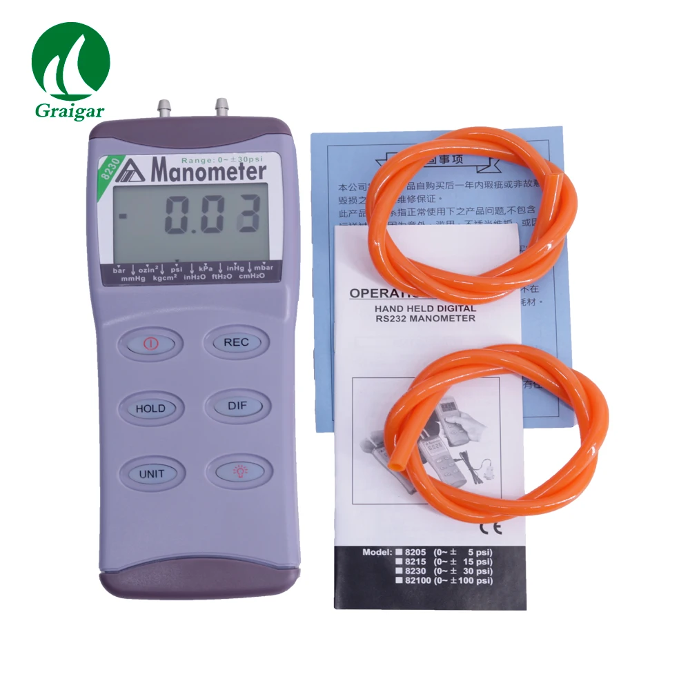 

AZ8230 Digital Differential Pressure Meter Maximum Pressure 60psi Resolution 0.01psi