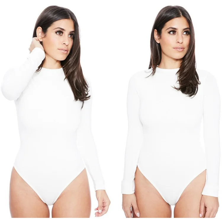 2019 Autumn Women Solid Rompers Long Sleeve Bodysuit Female Sexy O-neck Elastic Slim Pants Siamese Bottoming Bodysuit Romper