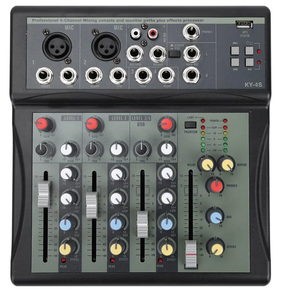 Профессиональный KY-4S DJ микшер 4 канала BT звук микшерный пульт для караоке KTV с USB MP3 Jack Live аудио микшер