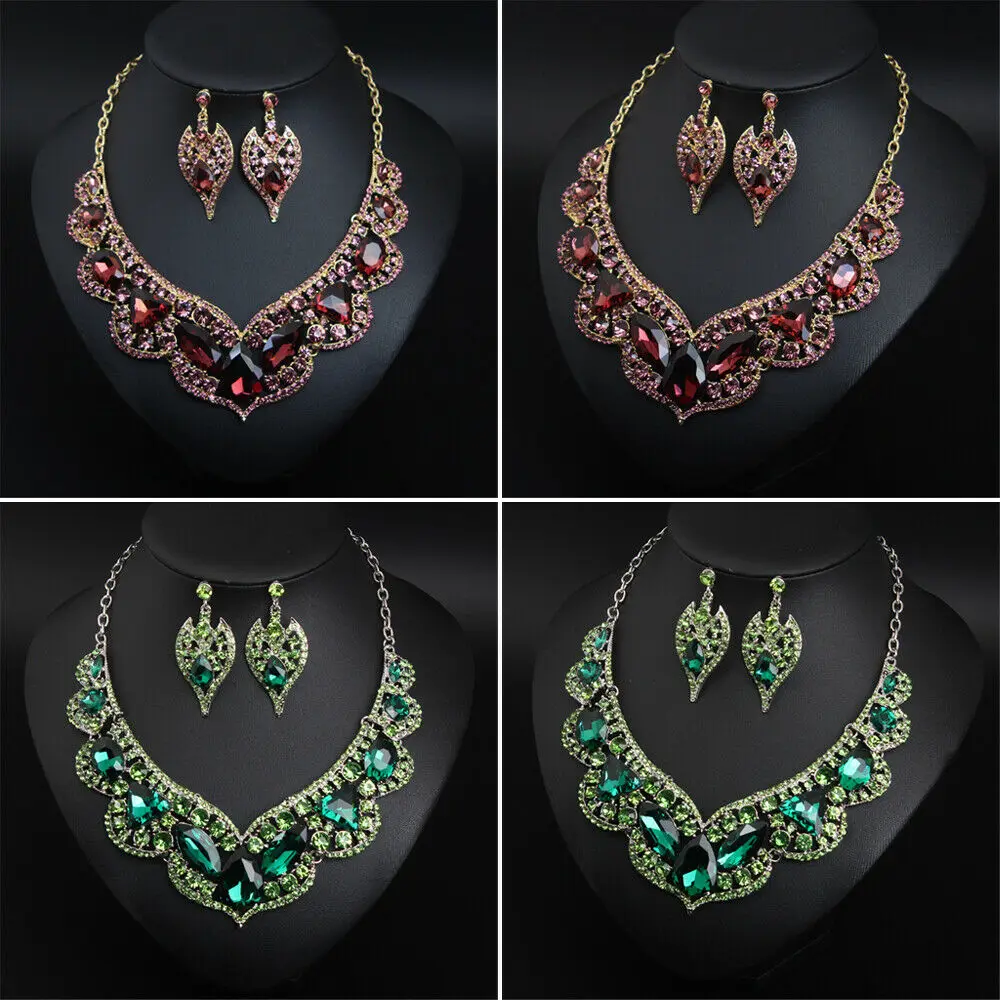 Модный женский комплект ювелирных изделий с кристаллами подвеска колье цепочка