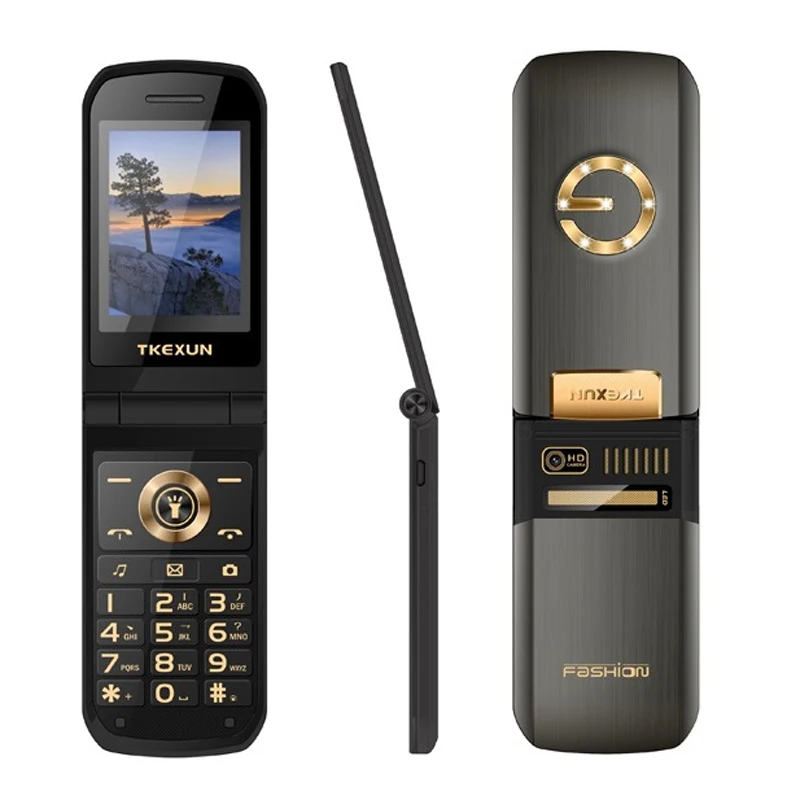 TKEXUN Slim Flip Touch Display Russian Key SOS Speed Call Magic Voice Flashlight Cellphone Mobile Phone For Old People Senior