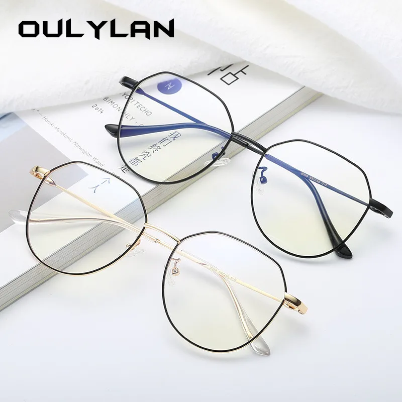 Girls anti-blue light radiation/ / / retro polygon gold flat lens
