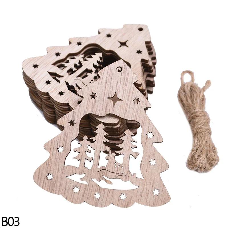 B03 christmas tree 5/10 шт полые фотообои для съемки детей с Санта Клаус звезда Ангел с принтом «Снеговик» и «олень», Рождественская Деревянные Подвески с орнаментом Свадебные украшения Noel - Цвет: B03 christmas tree