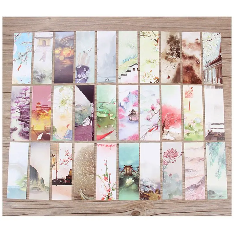 

30pcs 16 Styles Creative Chinese Style Flowers Paper Bookmarks Painting Cards Retro Beautiful Boxed Bookmark Commemorative Gifts