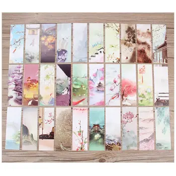 

30pcs 16 Styles Creative Chinese Style Flowers Paper Bookmarks Painting Cards Retro Beautiful Boxed Bookmark Commemorative Gifts