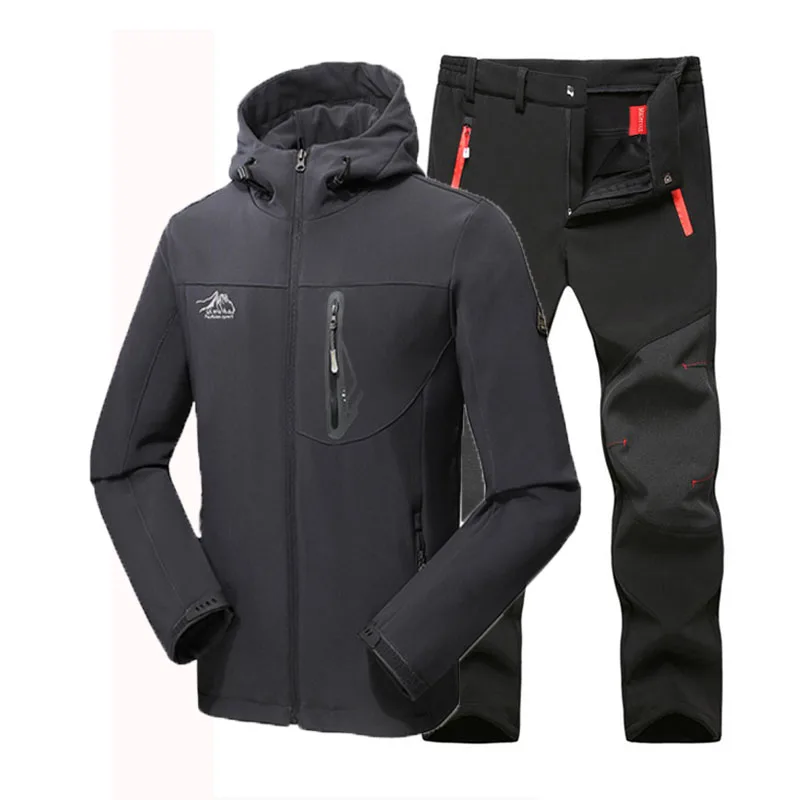

Man Winter Waterproof Fishing Skiing Hiking Trekking Camping Men Warm Softshell Fleece Outdoor Jacket Suit Pants 5XL Plus size