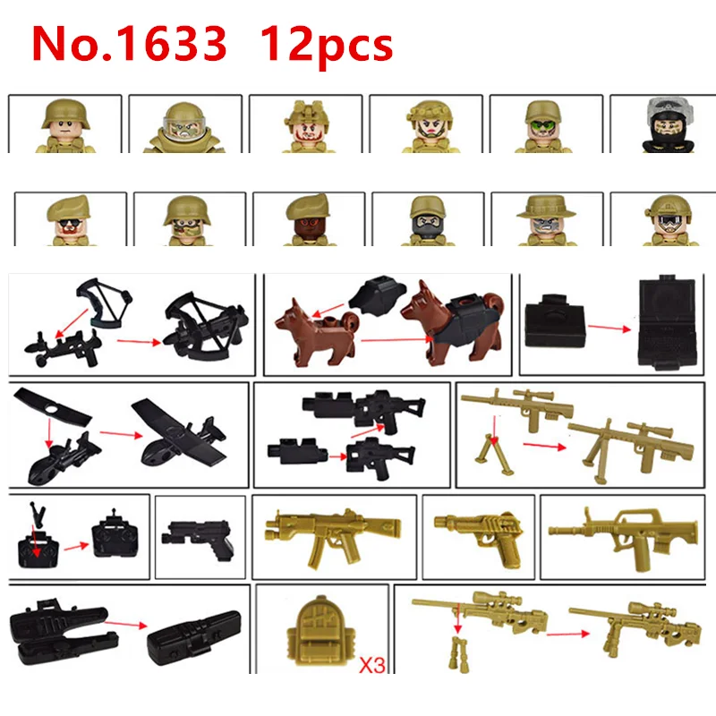 Action Mini Figures DIY Accembling Building Block Figures SWAT Soldiers With weapons Kids Gift Toys