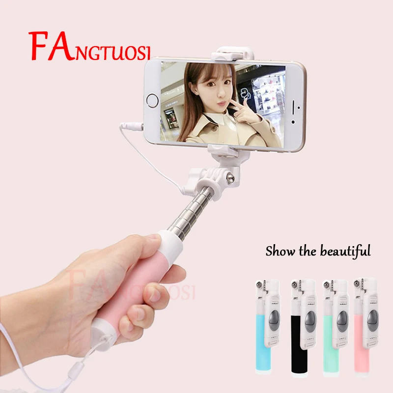 

FANGTUOSI Mini Selfie Stick With Button Wired Silicone Handheld Monopod Universal 3.5mm jack Portable Selfie Stick With Mirror