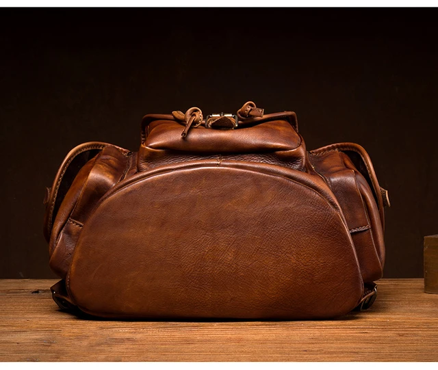 Mochila Vintage de cuero genuino para hombre, bolsa para ordenador portátil  de 14-15,6 pulgadas, de piel de vaca, de gran capacidad, estilo Retro -  AliExpress