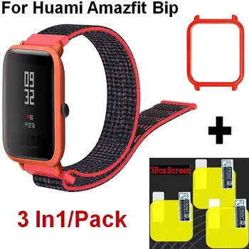 

3 In1 COMLYO Nylon Watch Band for Xiaomi Huami Amazfit Case Protective Cover, Screen Protective film for Huami Amazfit Bip Strap