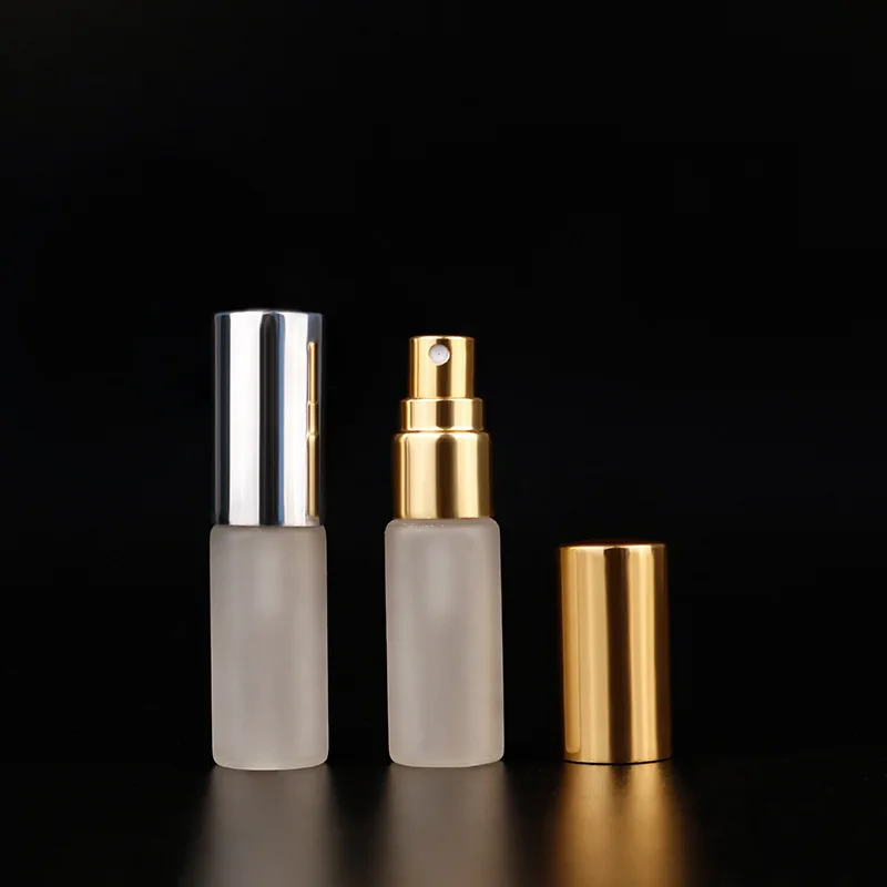 

10pcs/Lot New Mini Empty 5ml 10ml 20ml Frosting Glass Refillable Perfume Bottle With Black Gold Silver Sprayer Atomizer Vials