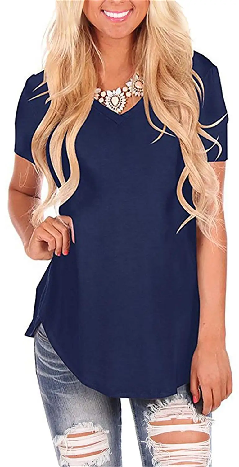 

28usd Womens Tops V Neck Short Sleeve Tunic Casual T Shirts Loose Blouse
