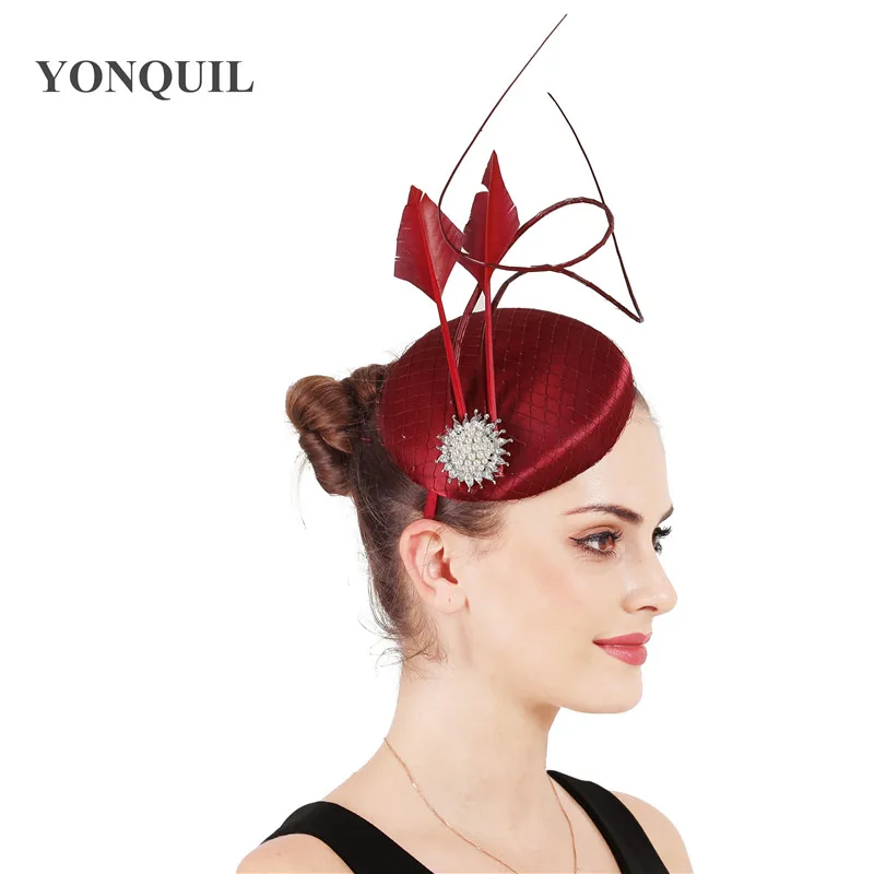 

High Quality Satin Green Nice Hair Fascinator Hats For Formal Dress Cocktail Occasion Fedora Hat Women Wedding Fashion Headpiece