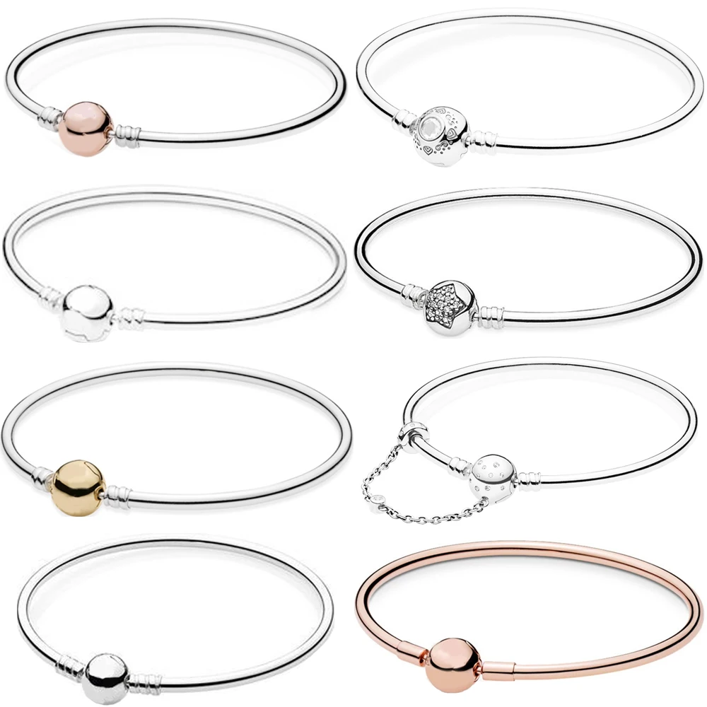 CIBO Original 100% 925 Sterling Silver Bracelet Logo Rose Gold Jewelry Shiny Fashion Basic DIY Beads Free Shipping | Украшения и