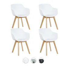 EGGREE Set of 4 Clover Plastic Dining Chair with Beech Wood Legs for Dining room Kitchen Living Room- White Black Grey- EU Stock