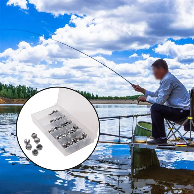

100Pcs/lot Open Bite Lead Sinker Set Bare Fishing Clip Drop Biting Round Plumb Bob Auxiliary Fishing Tackle Gear 5 Size