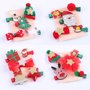 

5 Pcs/set Christmas Baby Hair Pins Girls Deer Santa Claus Hair Clips kids Bows Newborn Infant Pin Hairpins Baby Hair Accessories