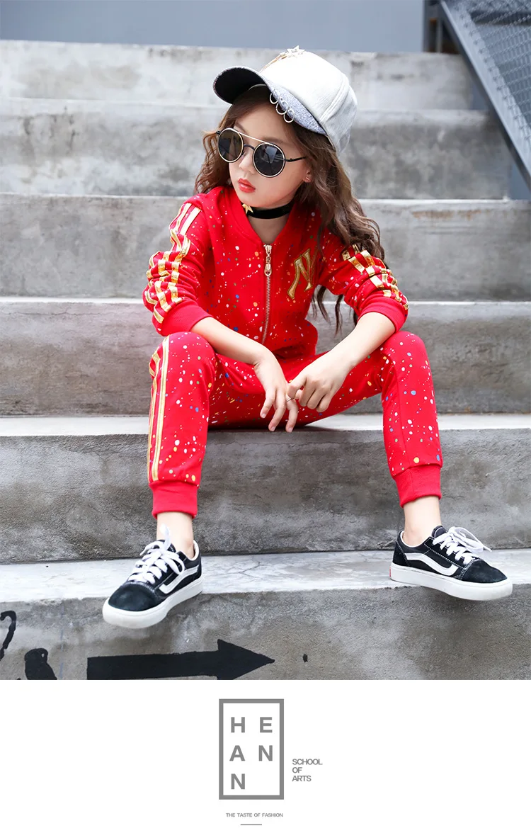 Girls Pure Cotton Set Big Boy New Style Sportswear Spring And Autumn Kids' Overcoat Fashion Casual Two-Piece Set