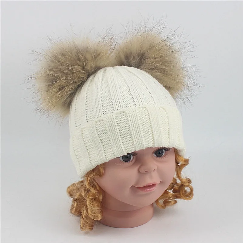 Dollplus/ зимние шапки для мальчиков и девочек, детский теплый вязаный натуральный мех, шапка, шапка для малышей, детская шапка, Зимняя Теплая Лыжная Шапка, s