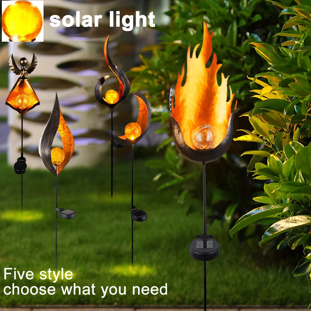 

LED Solar Flame Light Metal Decorative Stake Lights Flickering Lamp Outdoor Waterproof For Yard Garden Landscape Path Lighting