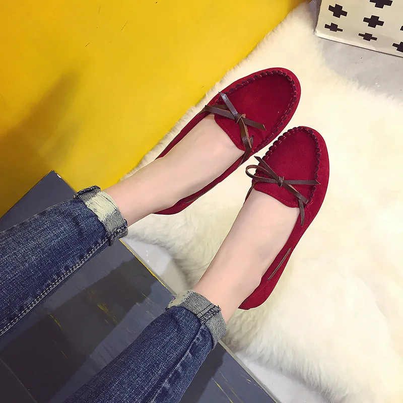 

2018 Spring New Style Moccosins Women's Dull Polish Bow Korean-style Casual Flat through Sneakers Pregnant Women Anti-slip Shoes