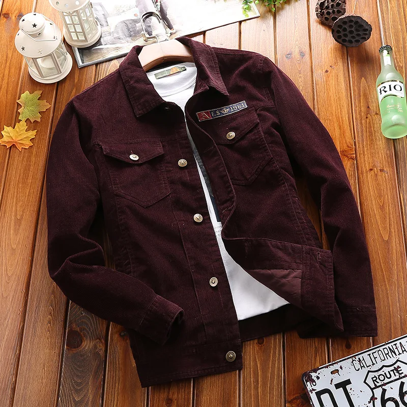

58131-New Style Corduroy Jacket Fold-down Collar Multi-pockets Youth Large Size Men Casual Jacket
