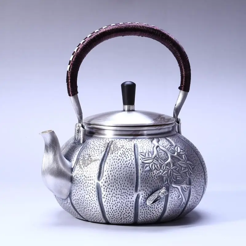 Чайник, чайник, чайник с горячей водой, железный чайник, чайник из нержавеющей стали, чаша для чая, емкость 1400 мл, Стерлинговое Серебро ручной работы S999 - Цвет: Silver Teapot 796g