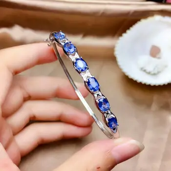 

MeiBaPJ Sri Lanka Sapphire Gemstone Bracelet Real 925 Sterling Silver Blue Stone Bangle for Women Fine Wedding Jewelry