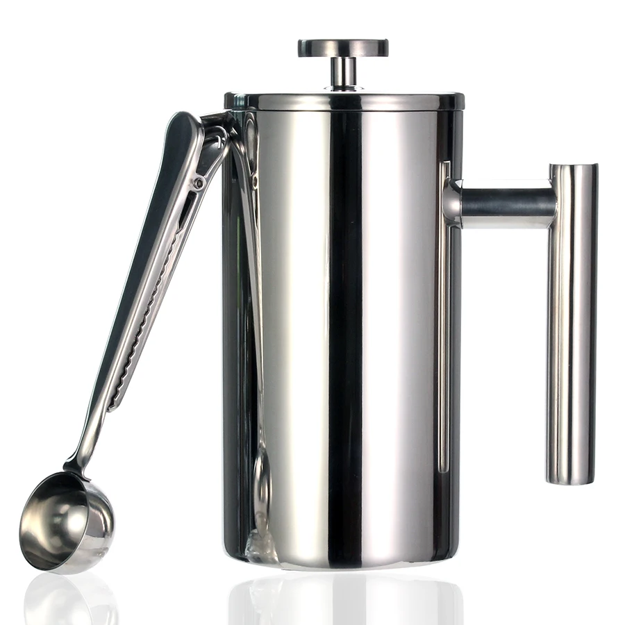 FREE Spoon FRENCH PRESS CAFETIERE 2 Filters ¦ Coffee Maker 1L Steel Clip