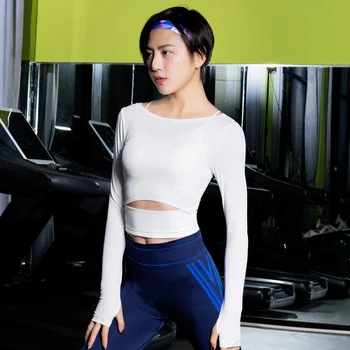 

The new body-building clothing women's coat long sleeve tight spring fast dry running navel slim lady clothing